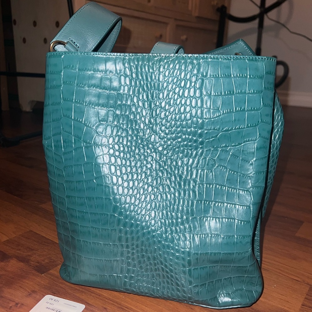 Nordstrom Laura Croc Green Cadmium Leather Bag